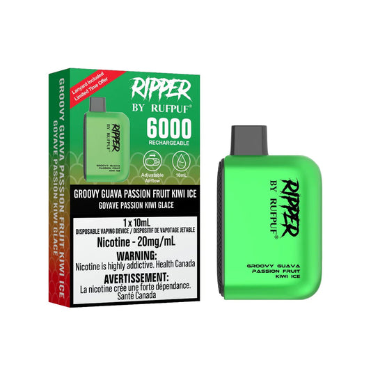 RUFPUF RIPPER 6000 DISPOSABLE - GROOVY GUAVA PASSIONFRUIT KIWI ICE